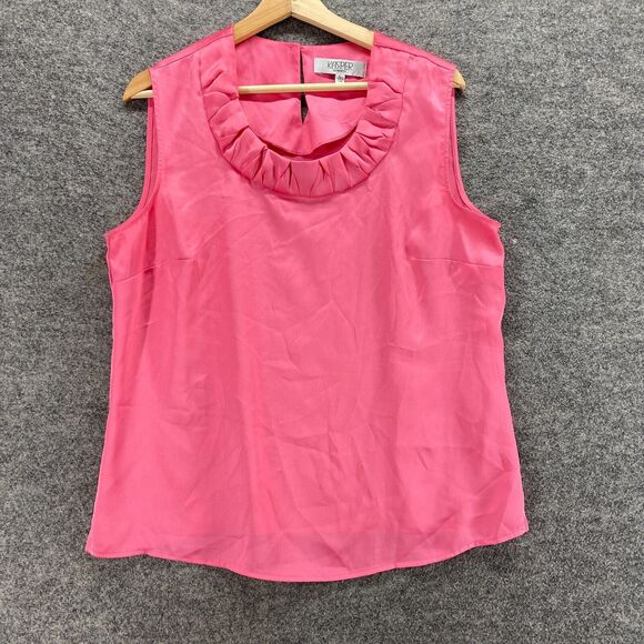 Kasper Blouse Women L Large Pink Sleeveless Wide Strap Hook & Eye Round Neck - Picture 1 of 9
